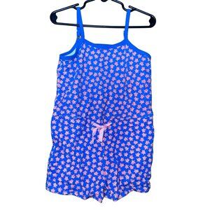 ToobyDoo Girls Blue Pink Turtle Print Romper Adjustable Straps Drawstring Waist